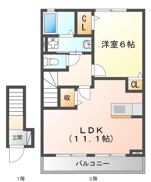 カサ・ボニータ(1LDK/2階)の間取り写真