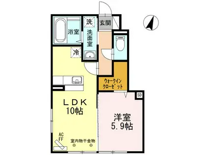 グランドスイート匠五番館(1LDK/2階)の間取り写真