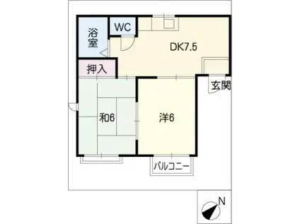 コスモハイツ月見(2DK/2階)の間取り写真