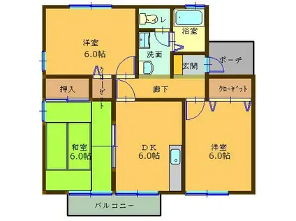 セジュール西戸崎B(3DK/2階)の間取り写真