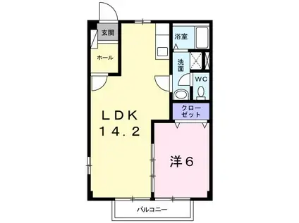 ヒルズ鳴海C(1LDK/2階)の間取り写真