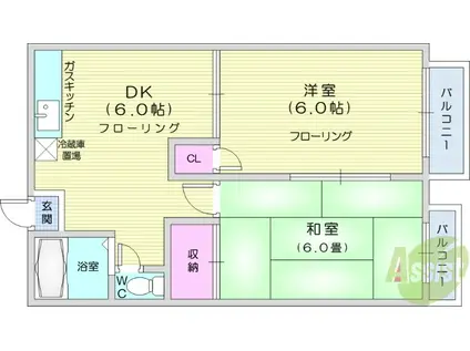 コーポ永和台(2DK/2階)の間取り写真