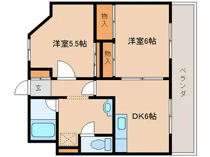 南都ハイツ(2DK/5階)の間取り写真