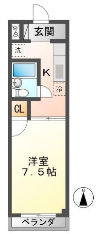 スギヤママンションII(1K/2階)の間取り写真