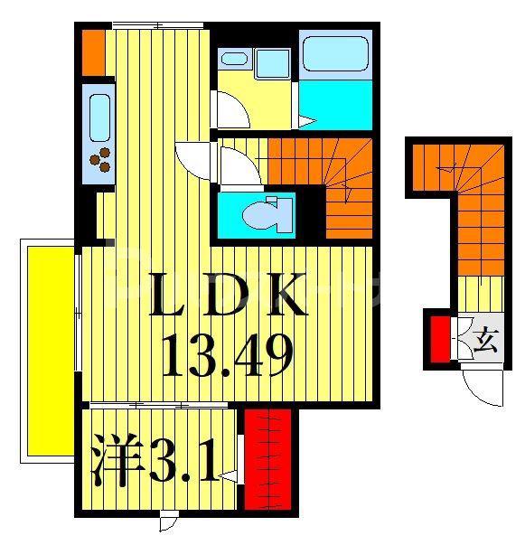 エクセリア高砂(1LDK/2階)の間取り写真