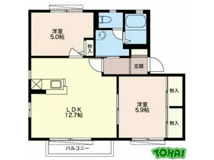 ハイムマグノリアB(2LDK/2階)の間取り写真