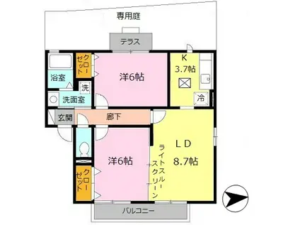 ロジュマン葛城A棟(2LDK/1階)の間取り写真