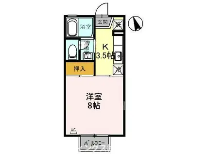 ルミナス若狭2棟(1K/1階)の間取り写真