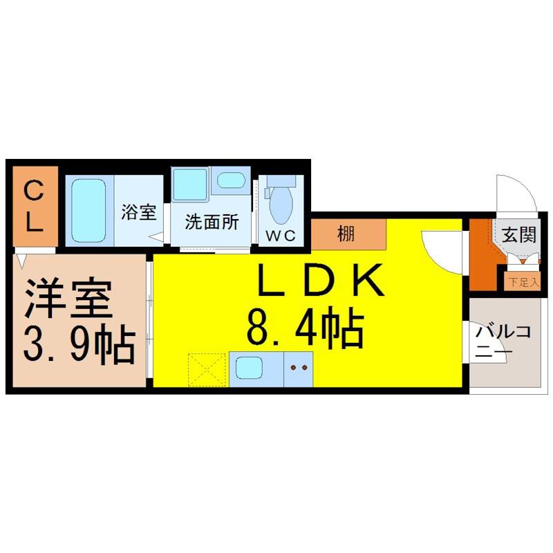 サニーガーデン黄金(1LDK/1階)の間取り写真