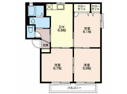 シャンテ西焼津A(3DK/1階)の間取り写真