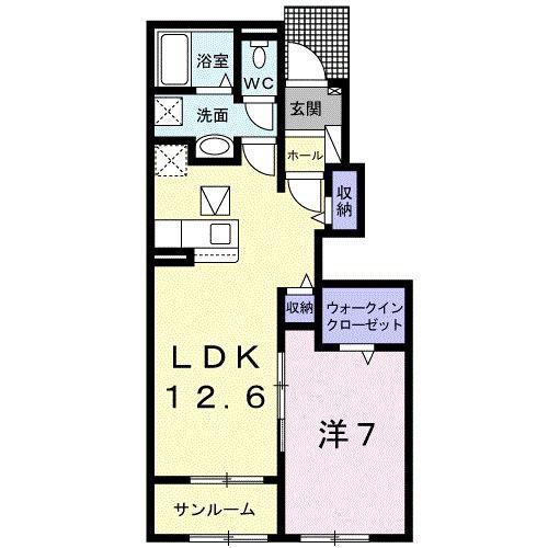 ソレイユNIII(1LDK/1階)の間取り写真
