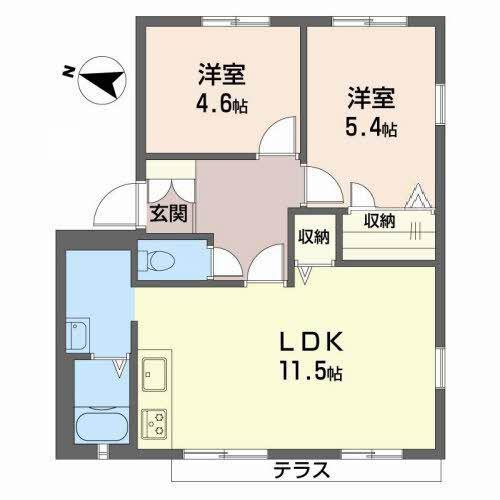 フレグランス高松(2LDK/1階)の間取り写真