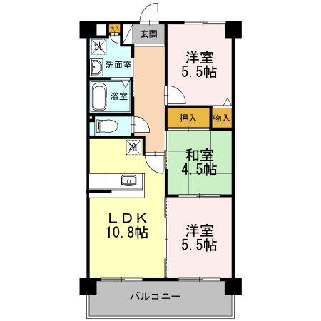 クレスト西添(3LDK/3階)の間取り写真
