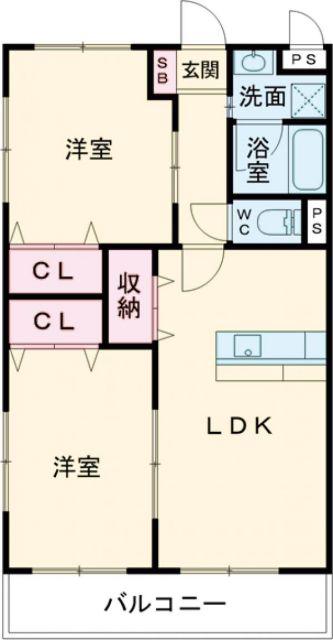 ユンヌ・ルミエール(2LDK/4階)の間取り写真