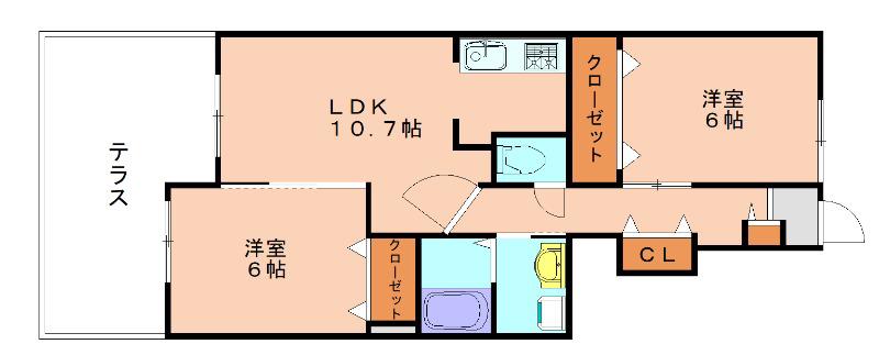 ヒルズ宮司III(2LDK/1階)の間取り写真