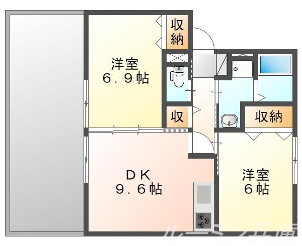 JAボナール上の丸A(2DK/1階)の間取り写真