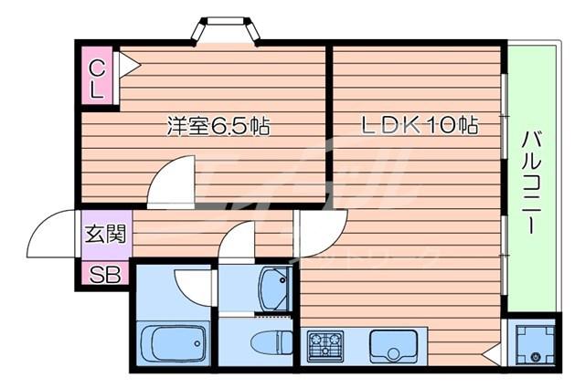 ループ千里丘(1LDK/3階)の間取り写真