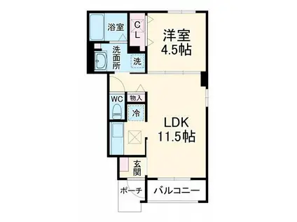 CHAMP DE FRAISES(1LDK/1階)の間取り写真