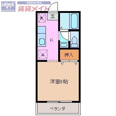 アーバン松井D(1K/2階)の間取り写真