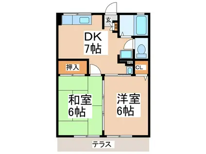 サニーハイツ1号棟(2DK/1階)の間取り写真