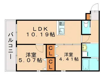 ウェール春日(1K/1階)の間取り写真