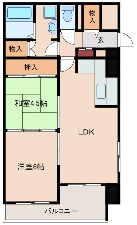 ファミールハイツ北大阪 1号棟(2LDK/12階)の間取り写真
