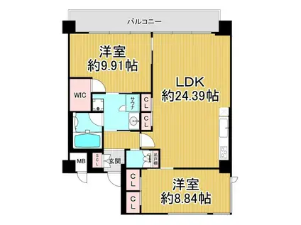 プレジオ宝塚ASIAN(2LDK/3階)の間取り写真