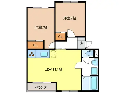 グランディアKS I・II(2LDK/2階)の間取り写真