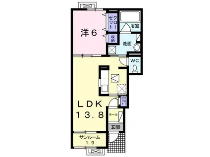 シャンティA(1LDK/1階)の間取り写真