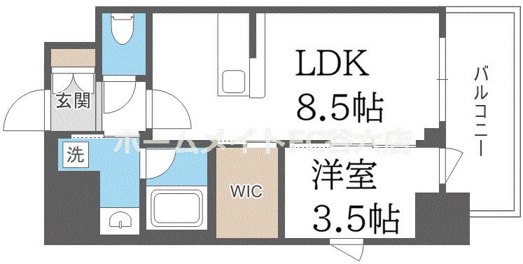 リヴェント難波ウエスト(1LDK/9階)の間取り写真