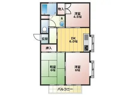 東郷若葉マンションC・D(3DK/1階)の間取り写真