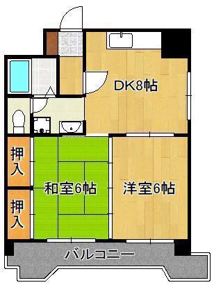 コーポ小林 小倉(2DK/6階)の間取り写真