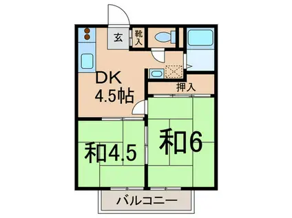 エルムハイツ(2DK/1階)の間取り写真