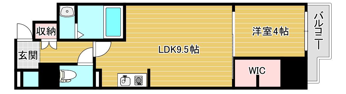 ドゥーエ南堀江(1LDK/9階)の間取り写真