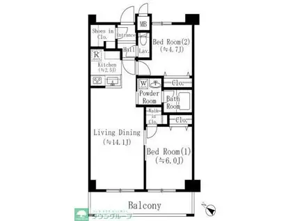 フェリシア宮崎台(2LDK/2階)の間取り写真