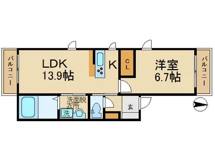 シャーメゾン今津中 A棟(1LDK/2階)の間取り写真