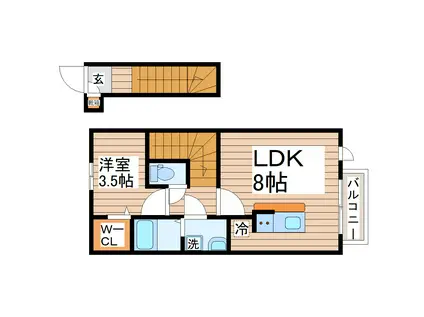 ディアコートII A棟(1LDK/2階)の間取り写真