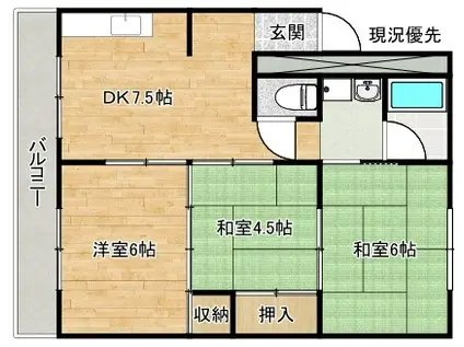城の前マンション(3DK/4階)の間取り写真