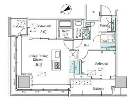 JPノイエ蔵前(2LDK/21階)の間取り写真