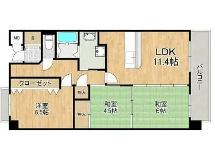 ハートランド甲南(3LDK/4階)の間取り写真