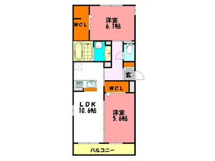 ルーチェ(2LDK/2階)の間取り写真