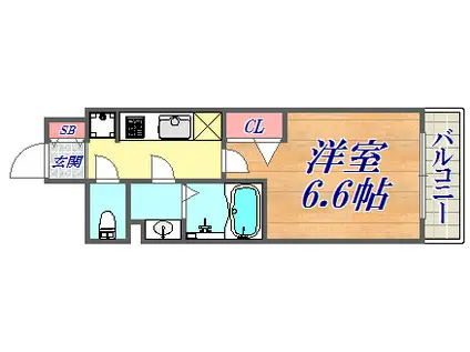 プレサンス THE神戸(1K/4階)の間取り写真