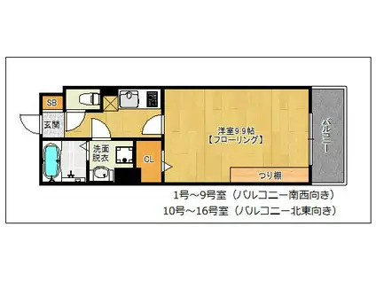 ウエストアヴァロン九大前(1K/2階)の間取り写真