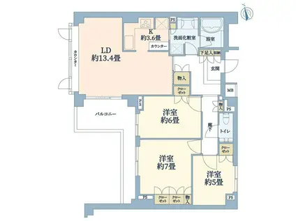 パークハウス用賀コートレジデンス(3LDK/2階)の間取り写真