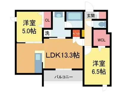 西宮市今津山中町ヘーベルメゾン(2LDK/2階)の間取り写真