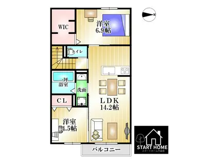 オリエンタルコート南田宮(2LDK/2階)の間取り写真