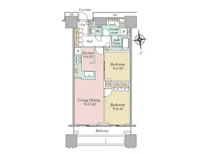 富久クロスコンフォートタワー(2LDK/13階)の間取り写真