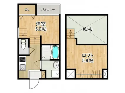 MODERN PALAZZO 福田町B(1SK/1階)の間取り写真