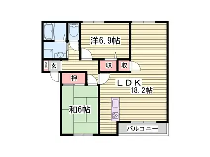 ザックス英賀保 A棟(2LDK/2階)の間取り写真