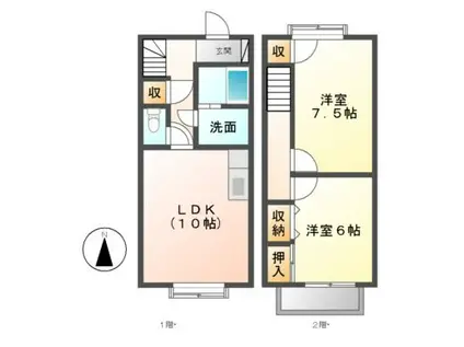 ボナールハイムB(2LDK/1階)の間取り写真